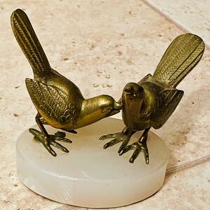 Vintage Brass Bird Figurine on Marble Base paperweight